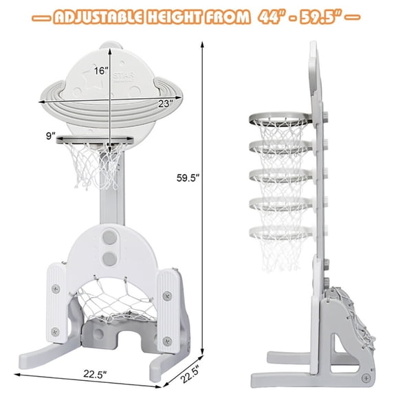 Resenkos Adjustable Basketball Set,asketball Hoop Stand Set,3 in 1 Kids Basketball Hoop Set with Balls-White