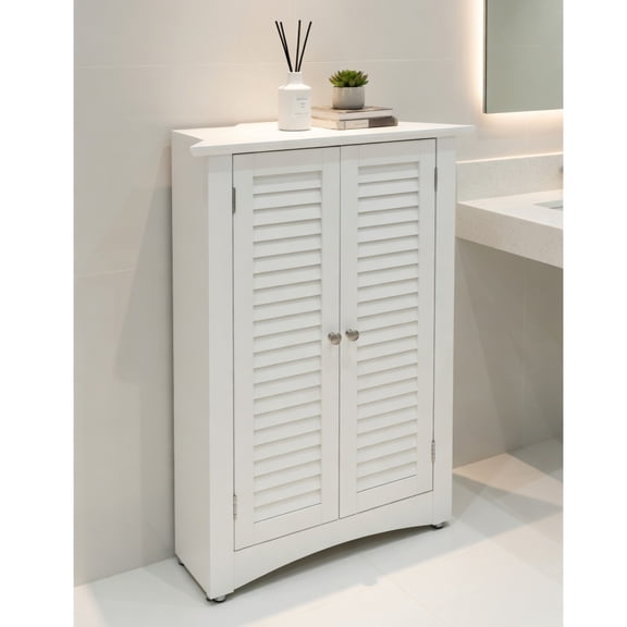 Resenkos Adjustable Corner Storage Cabinet with Shutter Doors-White, Bathroom Cabinets for Entryway Storage, Home Office Furniture