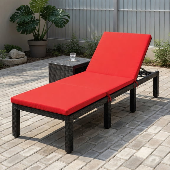 Resenkos Adjustable Height Outdoor Rattan Lounge Chair with Thick Cushion Navy & Off-White, Red & Off-White, Black & Turquoise PE Wicker Patio Recliner for Poolside, Garden, Porch