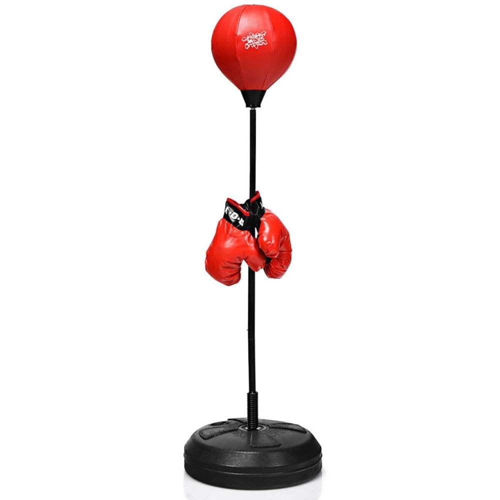 Resenkose Adjustable Height Punching Bag with Stand Plus Boxing Gloves for Both Adults and Kids, Red