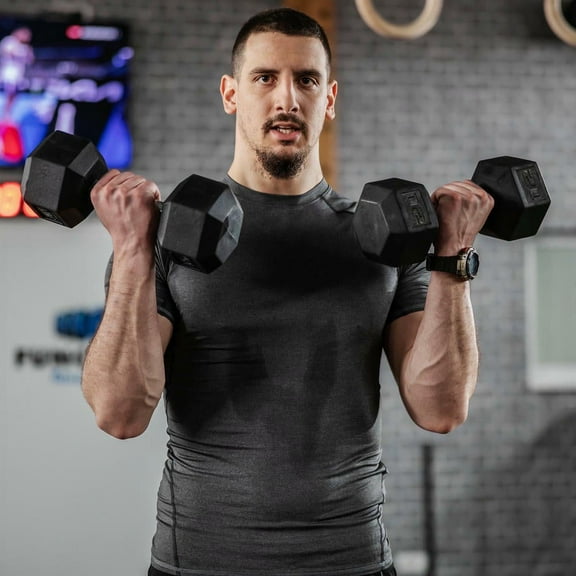 Resenkos Adjustable Rubber Hex Dumbbell Set with Secure Grip and Anti-Roll Design - Black