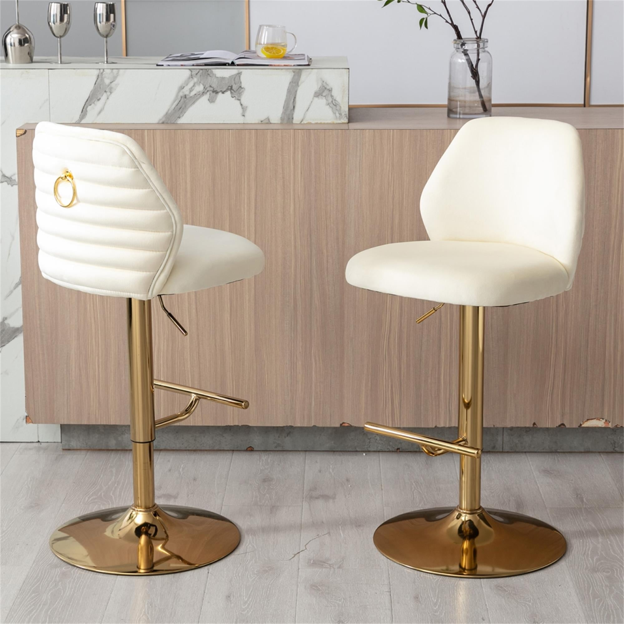 Resenkos Adjustable Swivel Bar Stools Adjustable Counter Height Bar Chairs for Kitchen Island Restaurant Pub Counter Beige