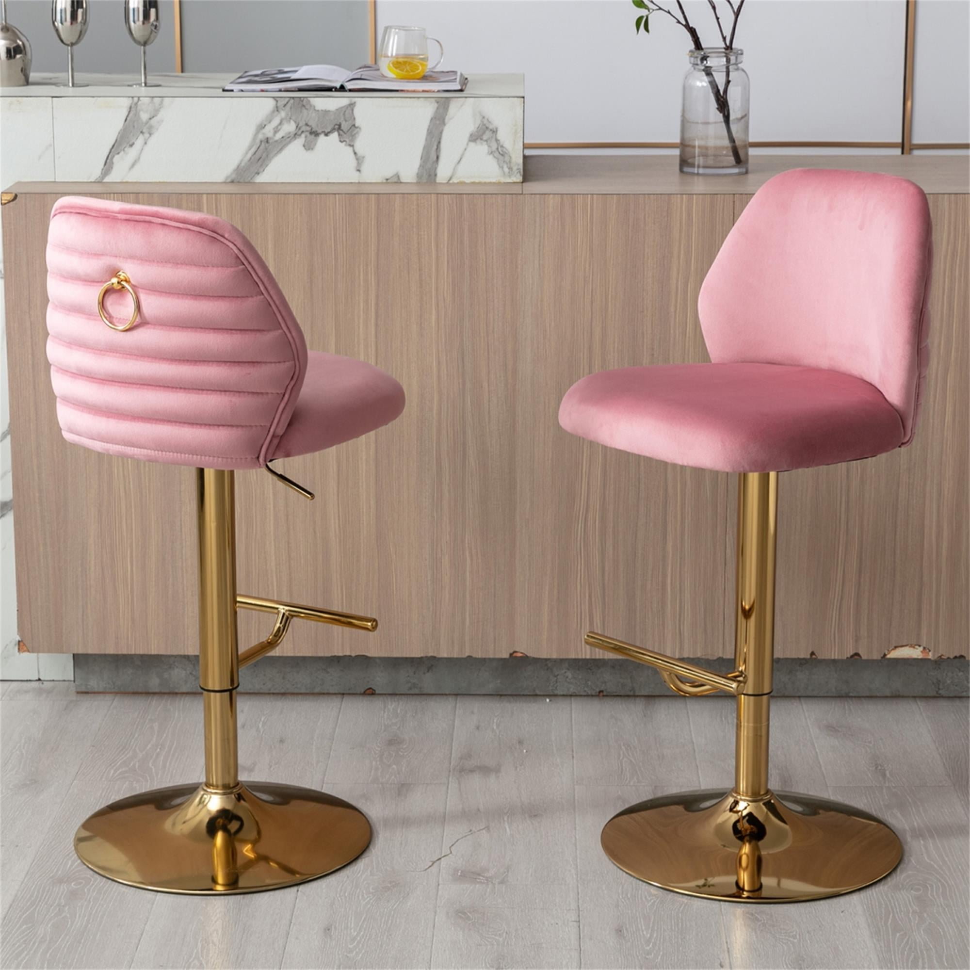 Resenkos Adjustable Swivel Bar Stools Adjustable Counter Height Bar Chairs for Kitchen Island Restaurant Pub Counter Pink