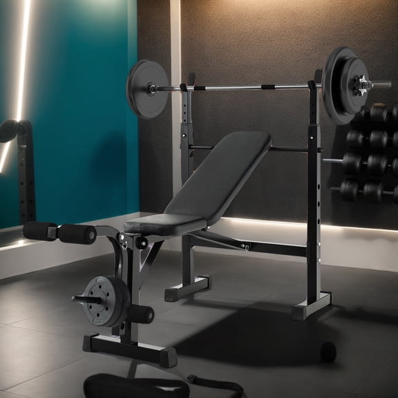 Resenkos Adjustable Weight Bench and Barbell Rack Set with Weight Plate Post