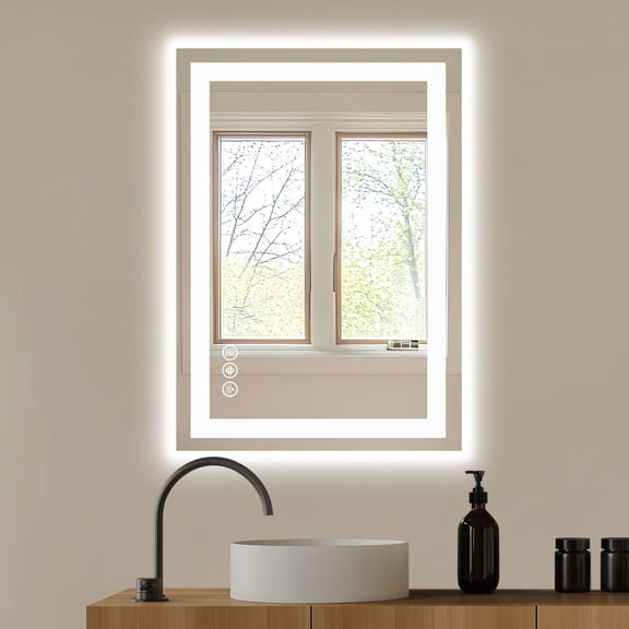 Resenkos Anti-Fog LED Bathroom Mirror with Dual Light Source and 3 Lighting Modes, Smart Wall Mounted Spa Mirror, Silver