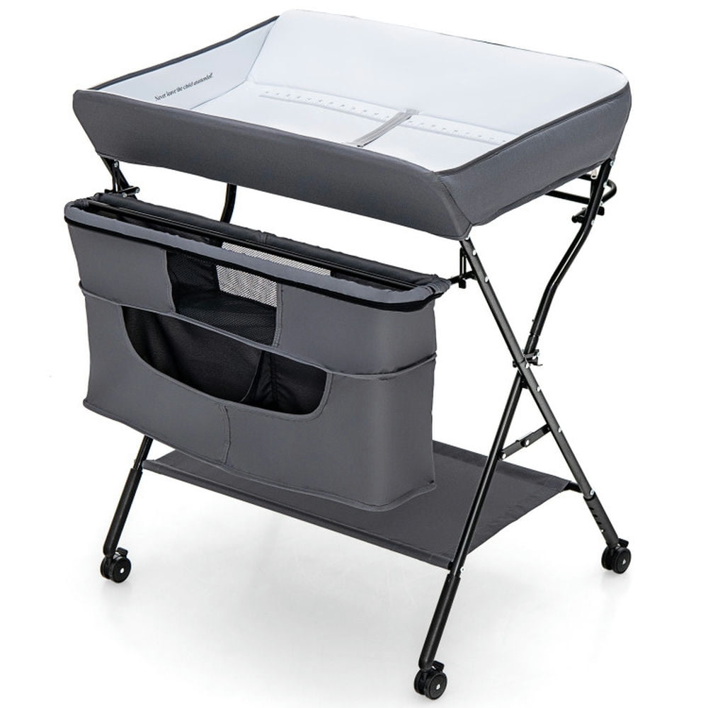 Resenkos Baby Changing Station,Diaper Table,Portable Adjustable Height Newborn Nursery Organizer with wheel-Gray