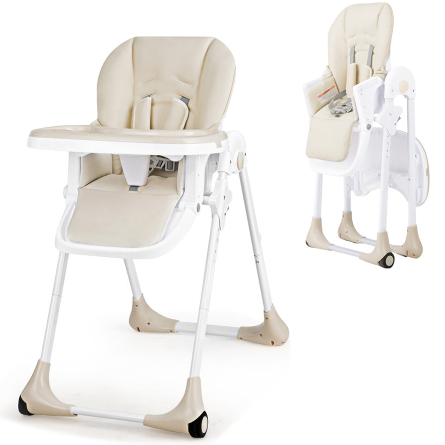 Resenkos Baby High Chair,Baby Feeding Chair, Baby Convertible High Chair with Wheels-Beige