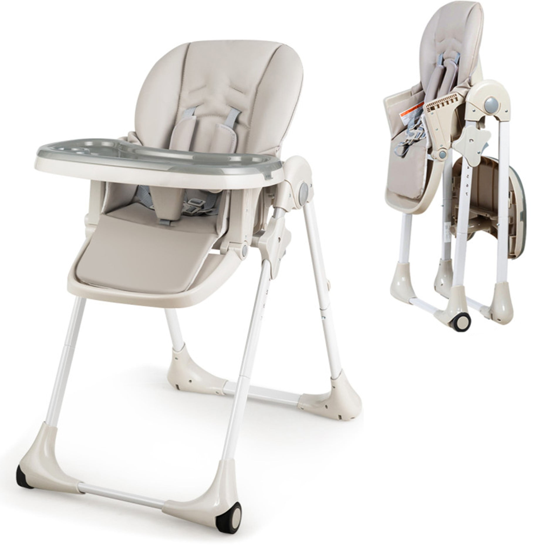 Resenkos Baby High Chair,Baby Feeding Chair, Baby Convertible High Chair with Wheels-Gray