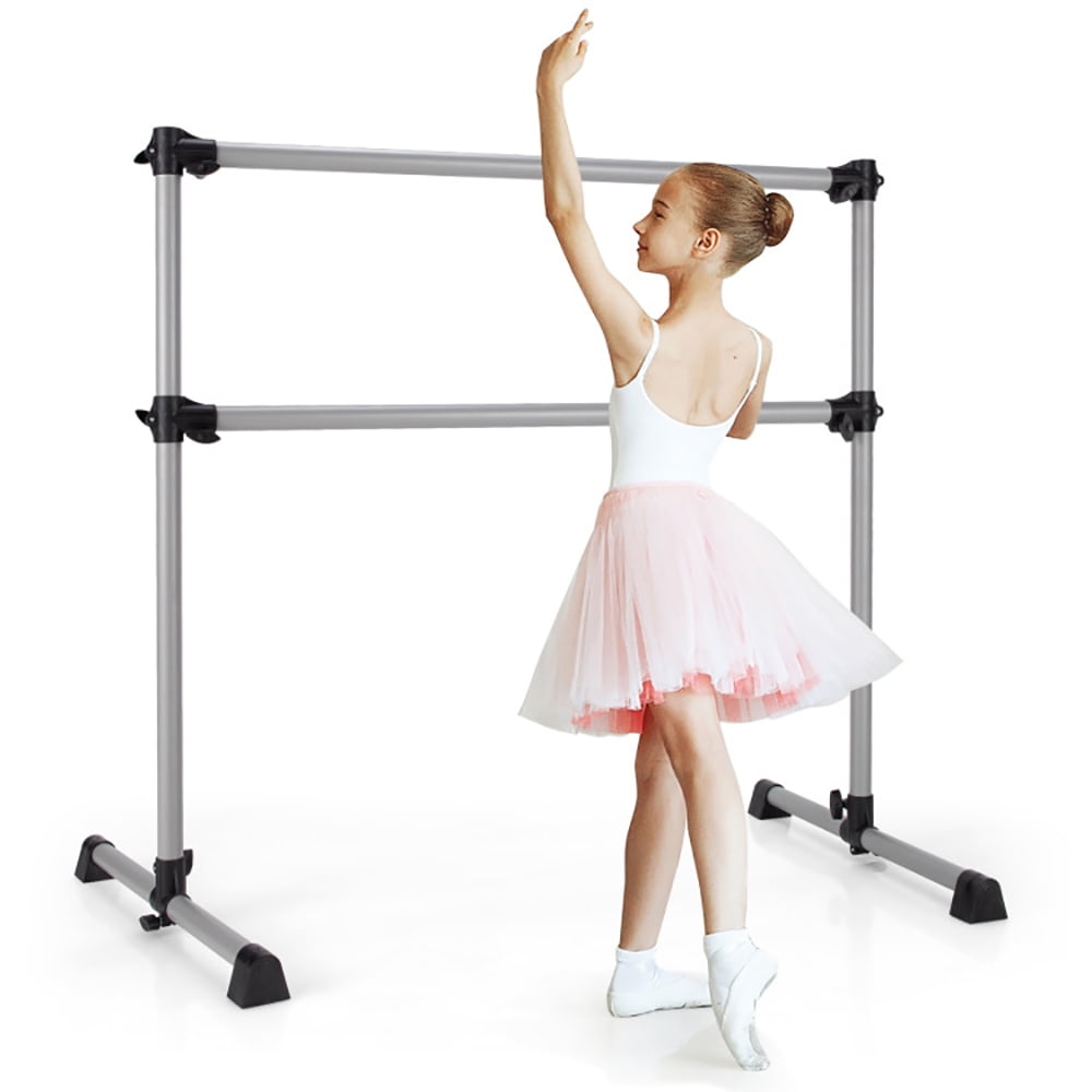 Resenkos Ballet Barre Portable, Freestanding Ballet Barre,Dancing Stretching Ballet Bar,4 Feet Double Ballet Barre Bar with Adjustable Height-Silver