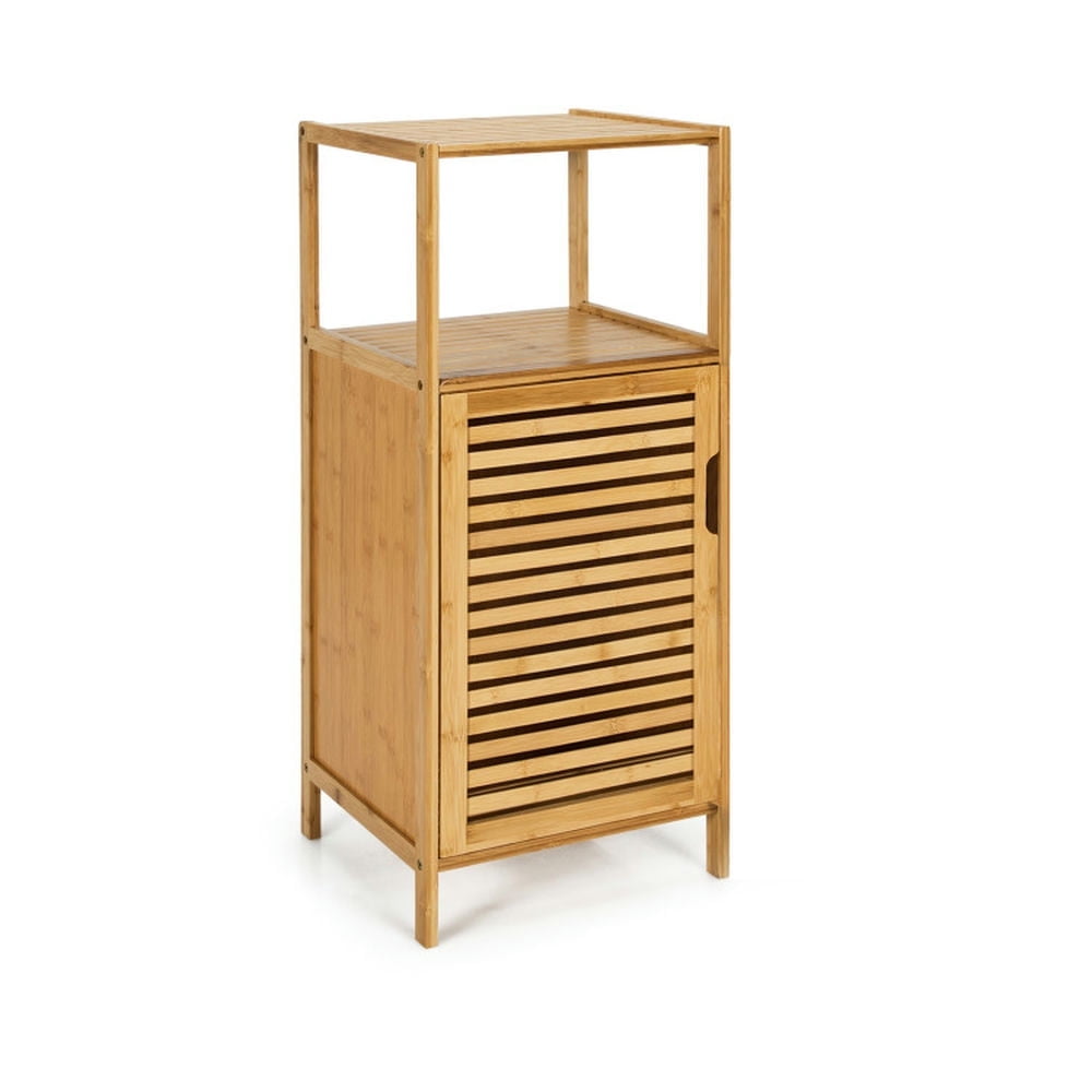 Resenkose Bamboo Bathroom Storage Floor Cabinet with Door and Shelf Corner Cabinet, Bathroom Cabinets for Entryway Storage, Home Office Furniture, Brown