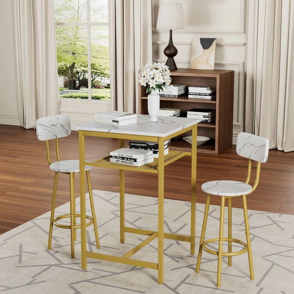 Resenkos Bar Table with 2 Bar Stools, Equipped with Backrest & Partition - White