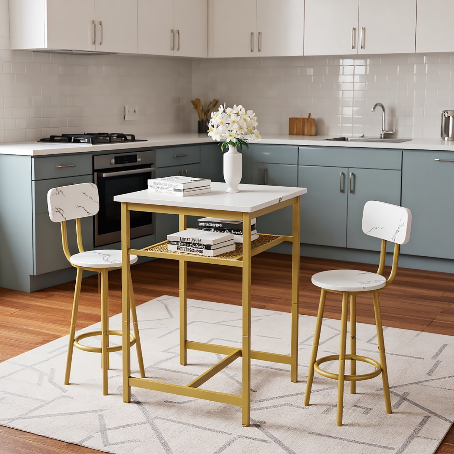 Two Bar Rest Resenkos Bar Table with 2 Bar Stools, Equipped with Backrest ...