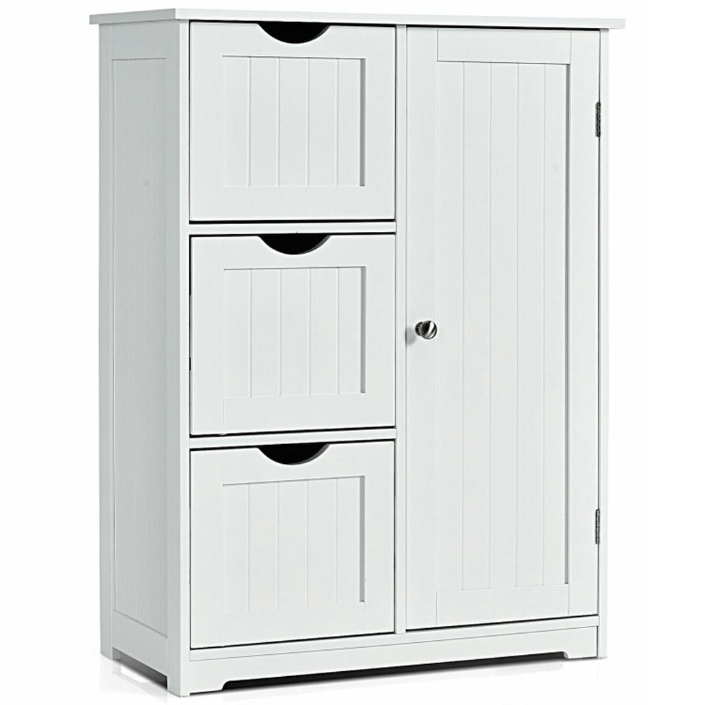 Resenkos Bathroom Floor Cabinet Side Storage Cabinet with 3 Drawers and 1 Cupboard-White, Bathroom Cabinets for Entryway Storage, Home Office Furniture
