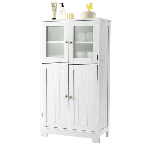 Resenkos Bathroom Floor Storage Locker Kitchen Cabinet with Doors and Adjustable Shelf-White, Bathroom Cabinets for Entryway Storage, Home Office Furniture
