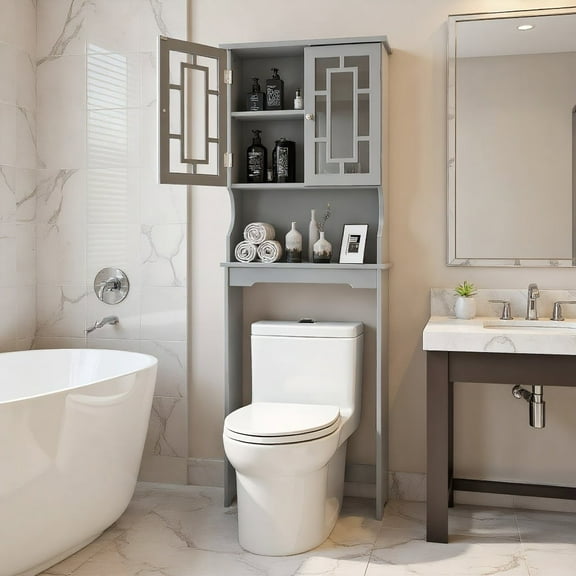 Resenkos Bathroom Spacesaver Organizer with Adjustable Shelf-Gray, Bathroom Cabinet Organizer