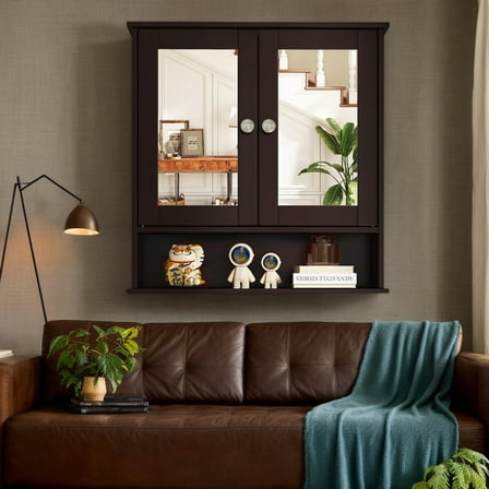 Resenkos Bathroom Wall Mount Mirror Cabinet Organizer-Brown, Wall Cabinet for Bathroom Laundry Room Kitchen