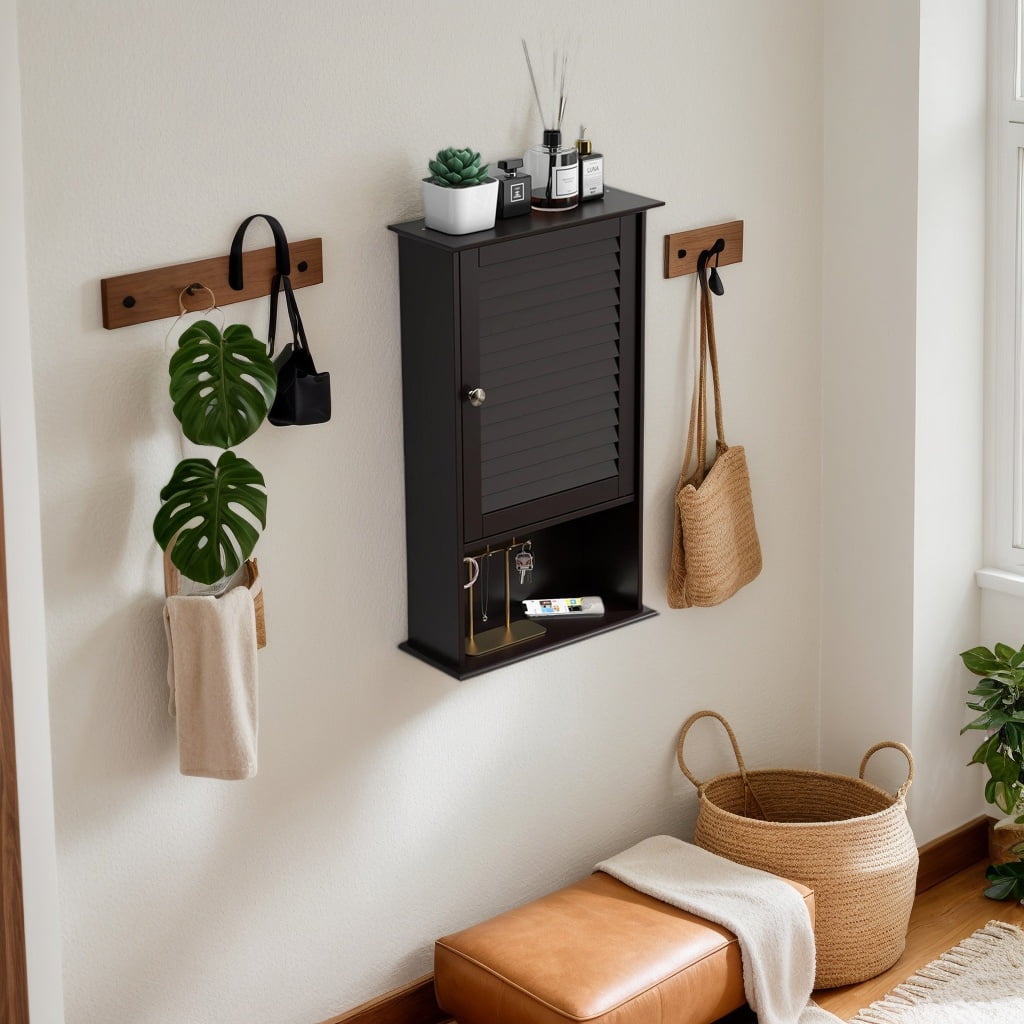 Resenkos Bathroom Wall Mount Storage Cabinet Single Door with Height Adjustable Shelf-Rustic Brown, Wall Cabinet for Bathroom Laundry Room Kitchen