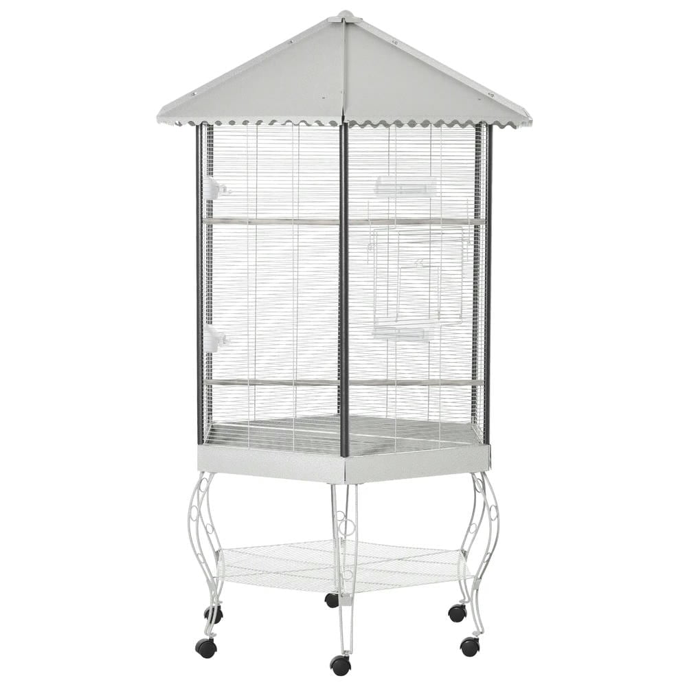 Resenkos Bird Cage, Bird Cages Habitat,77" Flight Bird Cage Hexagon Covered Canopy Portable Aviary With Storage
