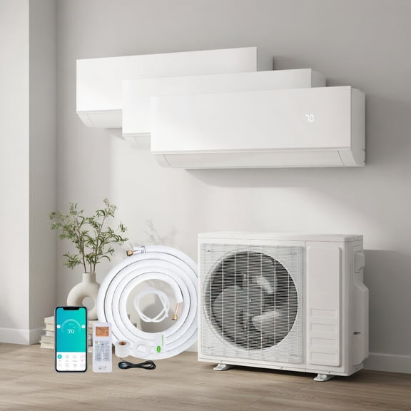 Resenkos Blast Pro 28000 BTU 3-Zone Mini Split AC & Heat Pump System  9K + 9K + 18K, 20 SEER2 Energy Efficient Inverter Air Conditioner with R32 Refrigerant, White Indoor/Outdoor Units