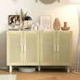 thumbnail image 1 of Resenkos Bohemian Style Kitchen Cabinet with Four Rattan Doors, Features Adjustable Interior Shelves for a Light and Airy Dining Room Feel, 1 of 7