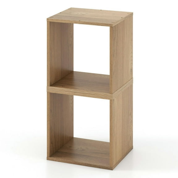 Resenkos Bookshelf,Shelf, Open Bookcase Book Shelf,Storage Shelf Unit Plant Stand,2 Cubes Stackable Bookcase for Living Room and Study-Natural