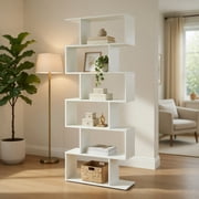 Resenkos Bookshelf,Shelf, Open Bookcase Book Shelf,Storage Shelf Unit Plant Stand,6 Tier S-Shaped Bookshelf Storage Display Bookcase Decor Z-Shelf -White