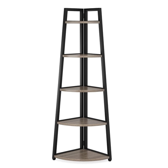 Resenkos Bookshelf, Storage Shelf, Bookcase,5-Tier Corner Shelf, 70" Tall Corner Ladder Shelf Small Bookshelf,Gray