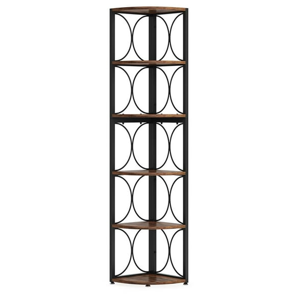Resenkos Bookshelf, Storage Shelf, Bookcase,6-Tier Corner Shelf, 67" Corner Bookshelf Shelving Unit,Brown