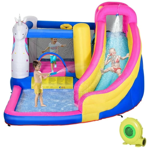 Resenkos Bounce House, Inflatable Bouncer,5-in-1 Inflatable Bounce House with Slide, Climbing Wall, Water Gun