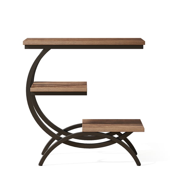 Resenkos C-Shaped End Table, Industrial 3-Tier Side Table for Small Space,Dark Brown