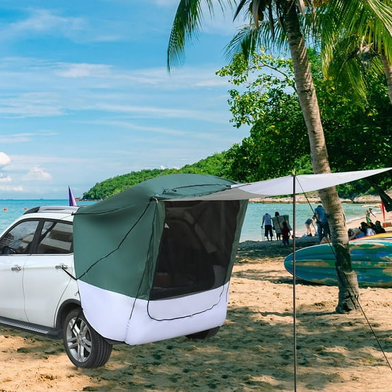 EDOEMSE Camping Beach Tent, Folding Tent, 140*180*167cm Silver Tape Hardcore SUV Rear Tent Camping Tent Military Green Plus White Gray