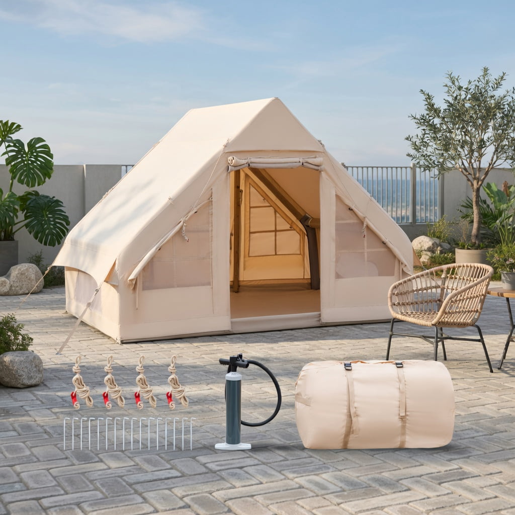 Resenkos Canopy, Gazebo Tent, Outdoor Canopies,Inflatable Camping Tent 2/4/6 People Glamping Tent for Family Camping with Pump-Beige