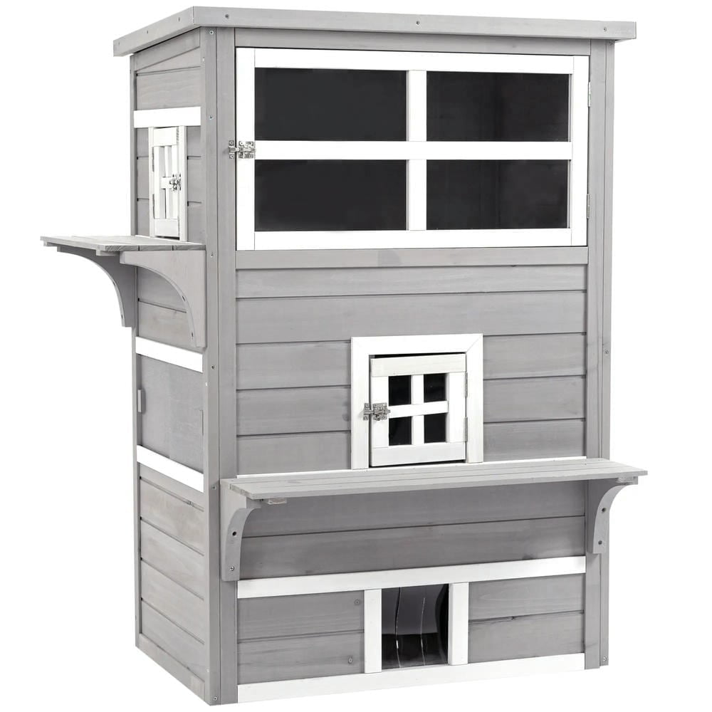 Resenkos Cat Cage, Cat Crate Kennel Enclosure Playpen,Outdoor Cat House, 3-Tier Kitty Shelter with 5 Escape Doors, Gray & White