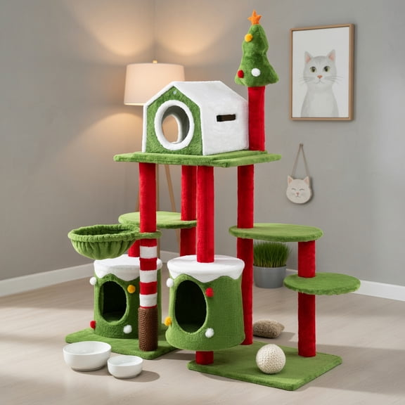 Resenkos Cat Scratching Tower,Cat Tree, 58 Inch Tall Cat Tree Tower Multi-level Pet Climbing and Jumping Tower Furniture with Condos
