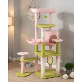 Resenkos Cat Scratching Tower,Cat Tree, 58 Inch Tall Multi-Level Cat Tree Aesthetic Floral Kitten Tower-Pink