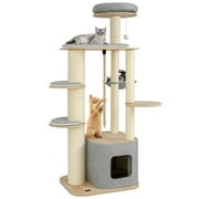 Resenkos Cat Scratching Tower,Cat Tree, 63 Inch Tall Cat Tree Modern Wooden Cat Tower with Perch Condo Hammock-Gray