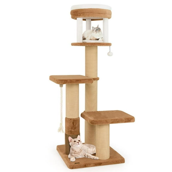 Resenkos Cat Scratching Tower,Cat Tree, 65 Inches Tall Cat Tree with Self-groomer and Removable Cat Bed-Coffee