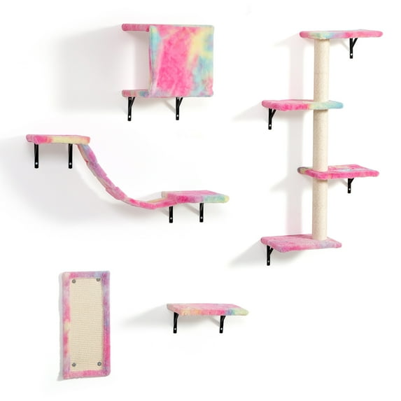 Resenkos Cat Tree,Kitten Condo Scratching Posts Kitty Play House, Multi-Level Cat Condo, Wall-mounted Cat Tree, 5 Pcs Cat Tower for Kittens, Colorful