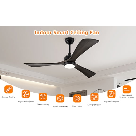 Resenkos Ceiling Fans with Lights, 52" Quiet DC Motor 3 Blade Ceiling Fans 6 Speed Levels,Reversible Ceiling Fan, Modern Ceiling Fan for Bedroom, Black