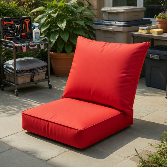 Resenkos Chair Cushions for Dining Chairs, Memory Foam Chair Cushion Deep Seat Chair Cushion Pads Set with Rope Belts for Indoor and Outdoor-Red