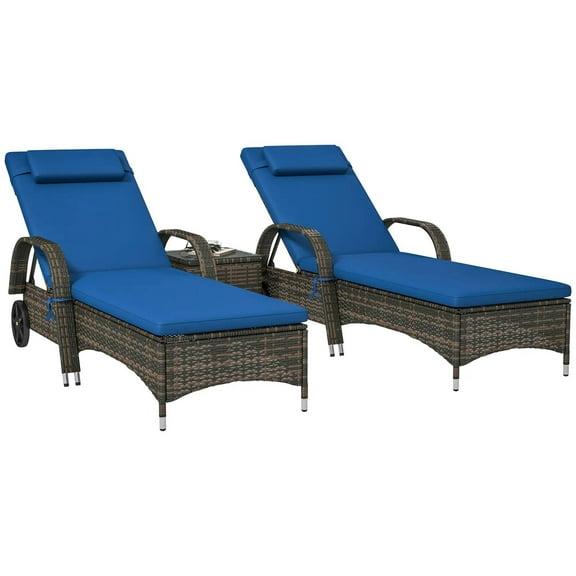 Resenkos Chaise Lounge Chair Set, Outdoor Sectional Furniture, PE Rattan, Blue