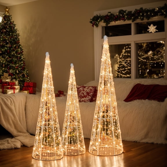 Resenkos Christmas Decor,Set of 3 Pre-lit Christmas Cone Trees with Star Strings