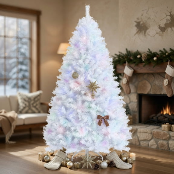 Resenkos Christmas Tree,Home Party Christmas Tree Decorations,7 Feet White Iridescent Tinsel ArtificialChristmas Tree with Metal Stand