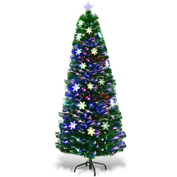 Resenkos Christmas Tree,Home Party Christmas Tree Decorations,LED Optic Artificial Christmas Tree with Snowflakes-6 Feet