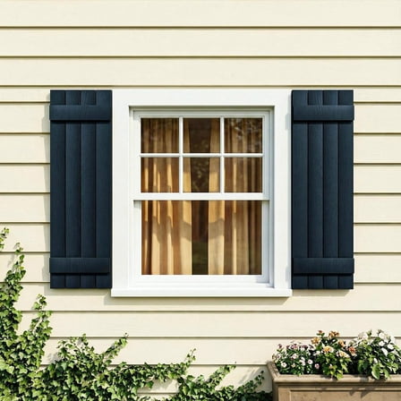 Resenkos Classic Board & Batten Faux Shutters with 2 Horizontal Bars for Timeless and Durable Exterior Elegance, 14"x25", Blue