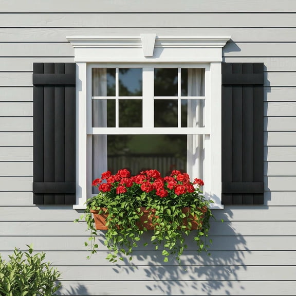 Resenkos Classic Board & Batten Faux Shutters with 2 Horizontal Bars for Timeless and Durable Exterior Elegance, 14"x39", Black