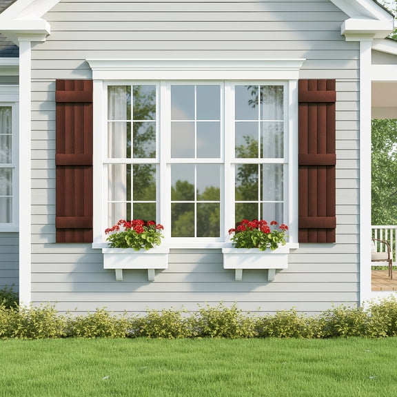 Resenkos Classic Board & Batten Faux Shutters with 3 Horizontal Bars for Timeless and Durable Exterior Elegance, 14"x55", Red