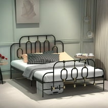 Resenkos Classic Metal Platform Bed Frame, Full Size Bed Frame with Vintage Headboard and Footboard Platform Base, Black