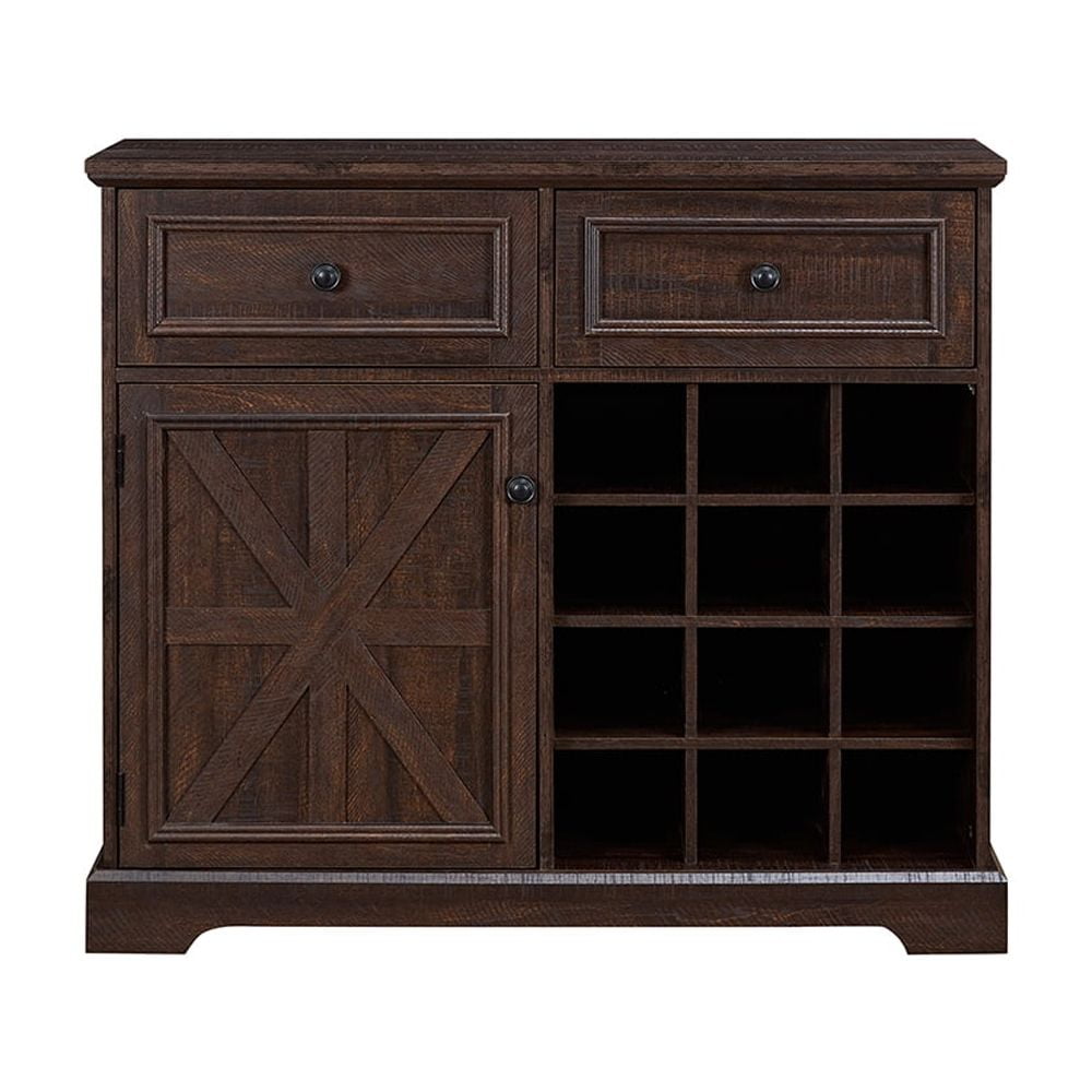 Espresso MDF Farmhouse Buffet Cabinet with Storage and Wine Racks