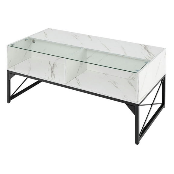 Resenkos Coffee Table,Center Table, Modern Sofa Table Tea Table,Center Table with Faux Marble and Tempered Glass Top-White